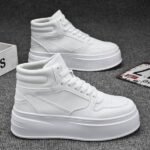 White Platform High-Top Sneakers | Chunky Fashion Streetwear Shoe
