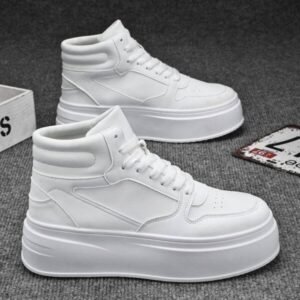 White Platform High-Top Sneakers | Chunky Fashion Streetwear Shoe