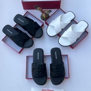 Salvatore Ferragamo Crisscross Embossed Designer Slides