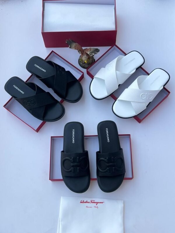 Salvatore Ferragamo Crisscross Embossed Designer Slides