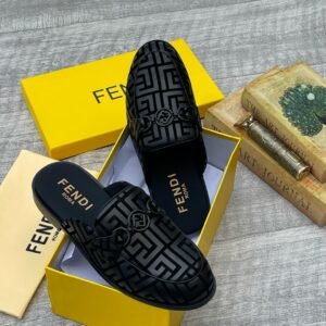 Fendi Roma Men's Black Velvet Half Shoe Mules