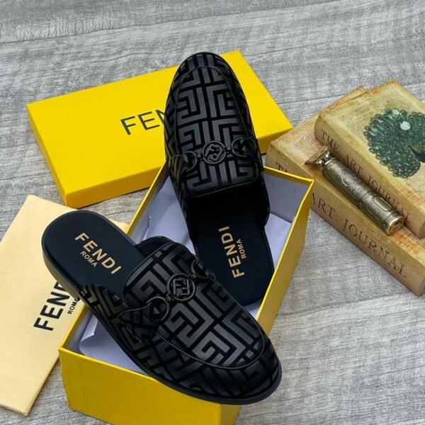 Fendi Roma Men's Black Velvet Half Shoe Mules