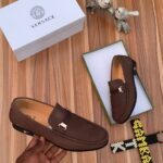 Versace Men's Brown Designer Loafers with Gold Hardware