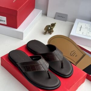 Salvatore Ferragamo Brown Crocodile-Embossed Leather Thong Sandals
