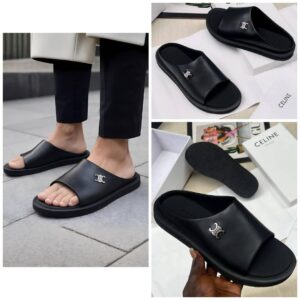 Celine Triomphe Black Polished Calfskin Sandals