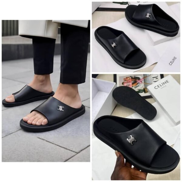 Celine Triomphe Black Polished Calfskin Sandals