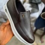 Louis Vuitton Men's Brown Grained Calf Leather Slip-On Loafers