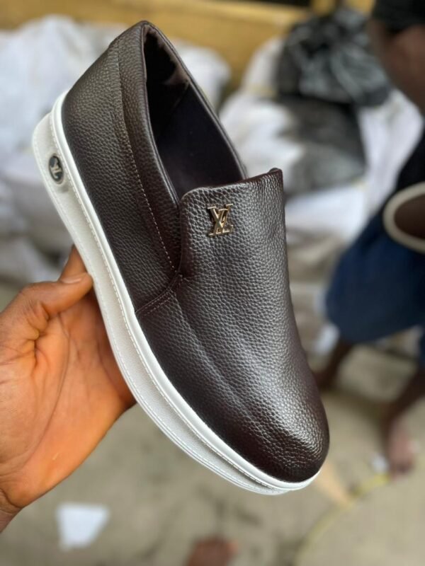 Louis Vuitton Men's Brown Grained Calf Leather Slip-On Loafers