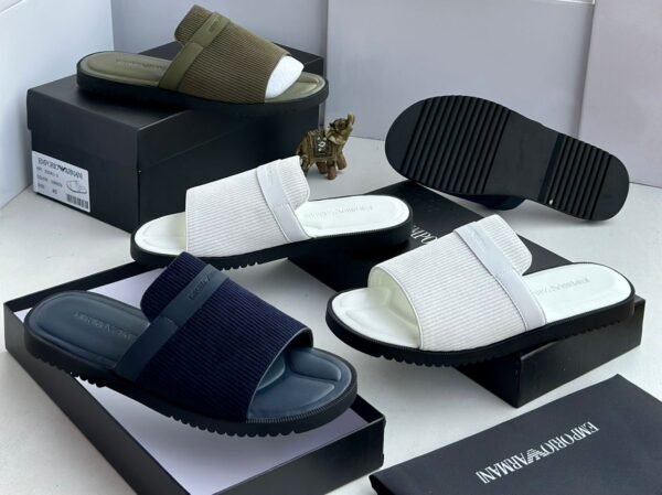 Emporio Armani Men’s Slide Sandals – Olive Green, White & Dark Blue Emporio Armani Men’s Slide Sandals – Olive Green, White & Dark Blue