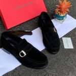 Salvatore Ferragamo Black Suede Loafers with Gancini Ornament – Luxury Men’s Shoes