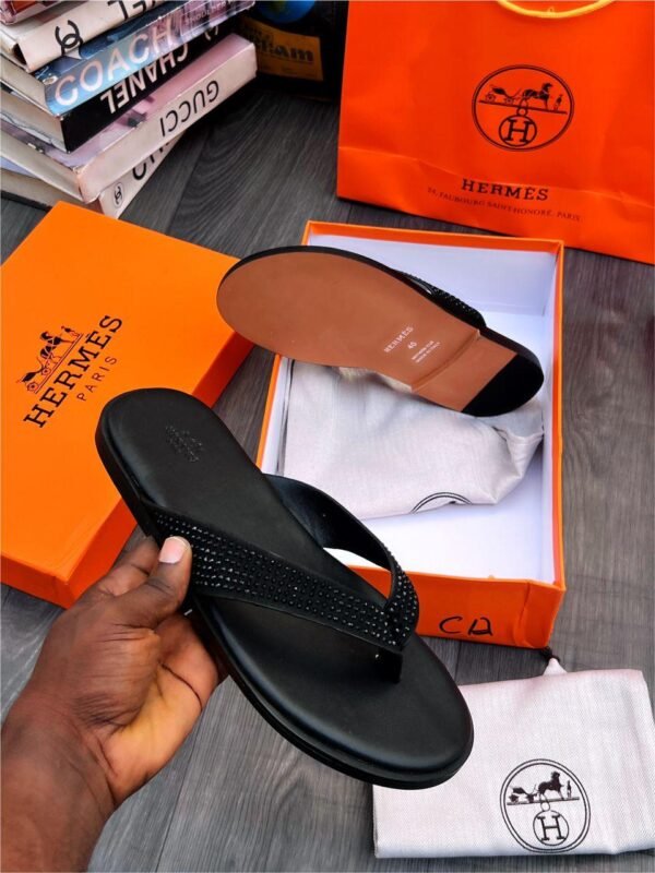 Black Leather Oran-Inspired Thong Sandals Black Leather Oran-Inspired Thong Sandals