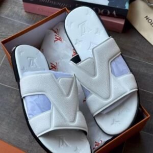 Louis Vuitton White V-Strap Monogram Embossed Sandals