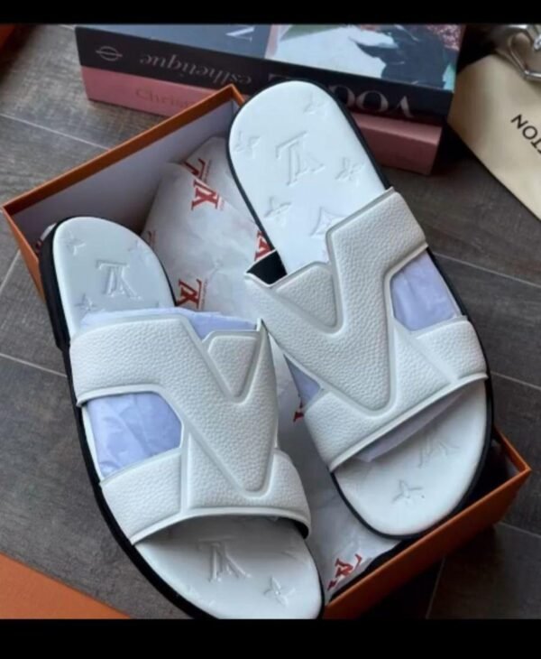 Louis Vuitton White V-Strap Monogram Embossed Sandals Louis Vuitton White V-Strap Monogram Embossed Sandals