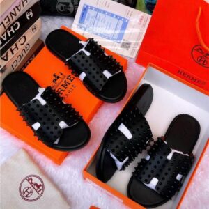 Black Studded H-Strap Comfort Sandals