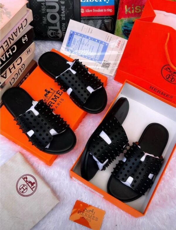 Black Studded H-Strap Comfort Sandals