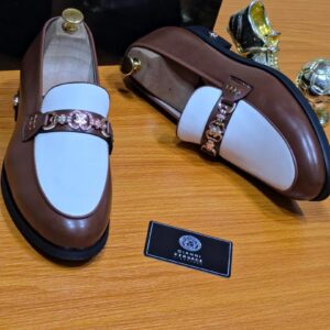 Gianni Versace Brown & White Chain Detail Loafers