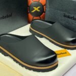 Timberland Black Clog Shoes with Brown Sole and Timberland Branding on Box and Packaging | jsfootis